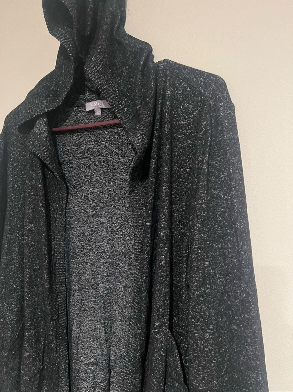 Habitat Clothes to Live in Black Heathered Hooded Cardigan with Pockets Sz M - Picture 2 of 10